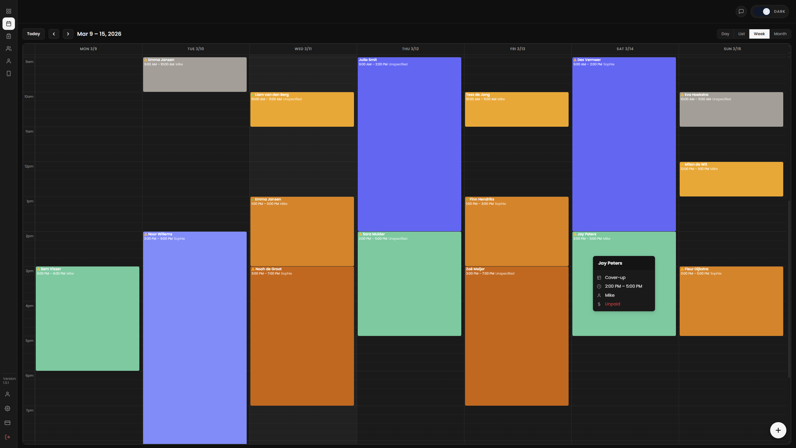 Calendar view with appointments